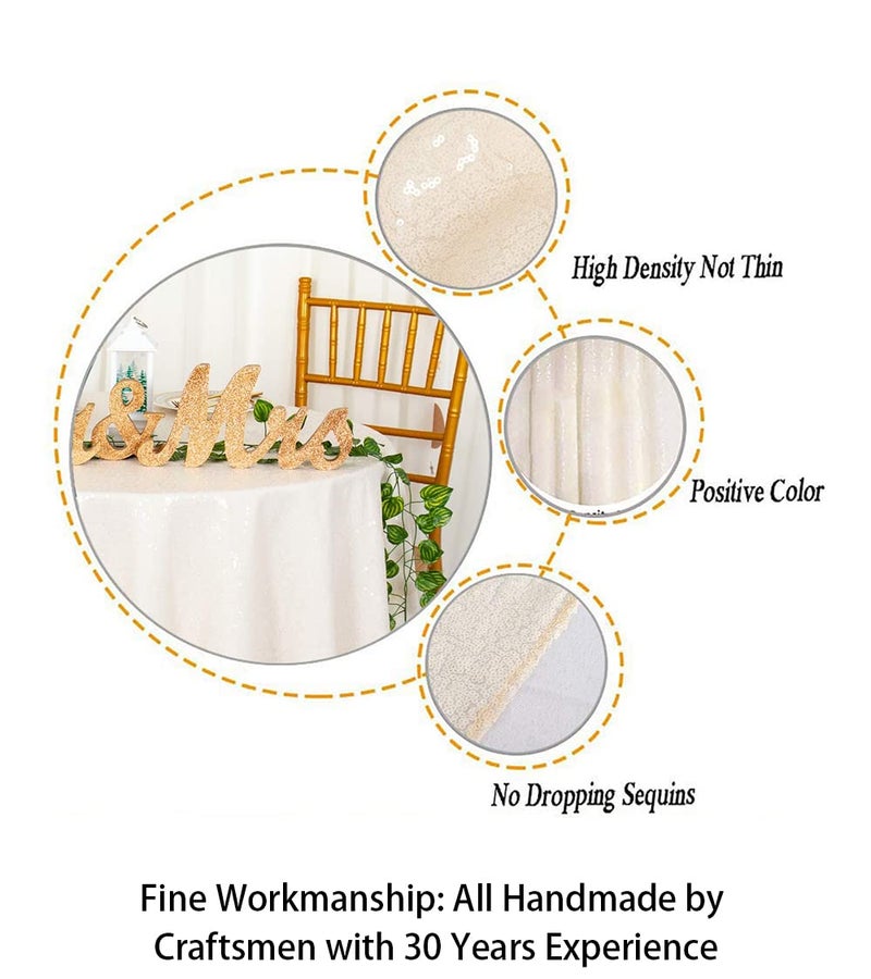 ShiDianYi Round Sequin Tablecloth-120Inch-Ivory Round Table Cloth for Wedding/Party/Decor(Ivory) - Image 4